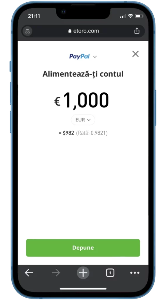 Depuneți fonduri utilizând PayPal