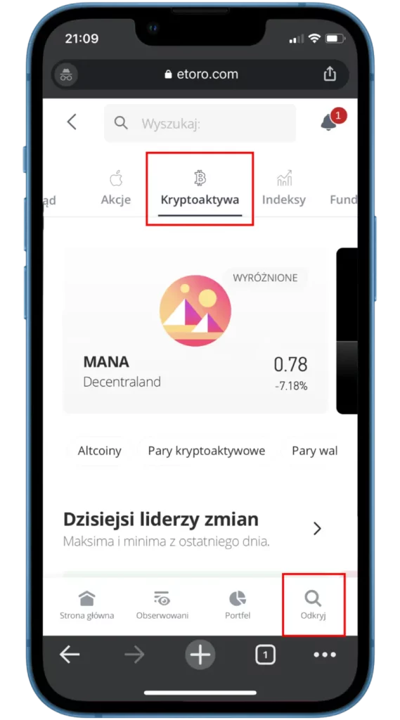 Znajdź kryptowaluty na platformie