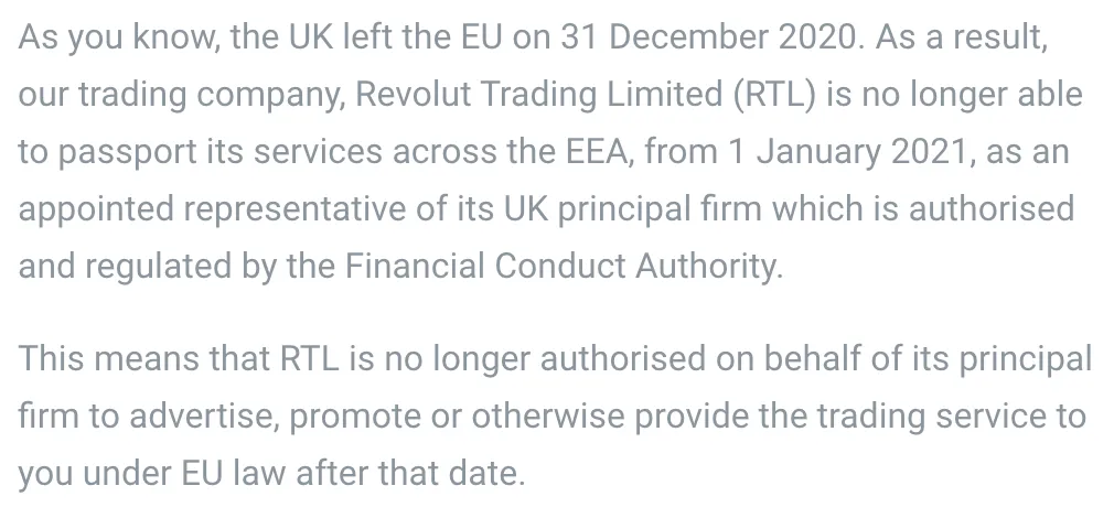 Revolut Trading Ltd. BREXIT paziņojums.