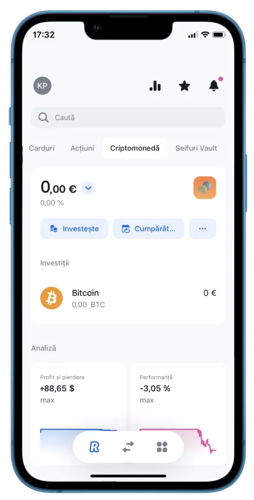 Secțiunea de criptomonede pe revolut
